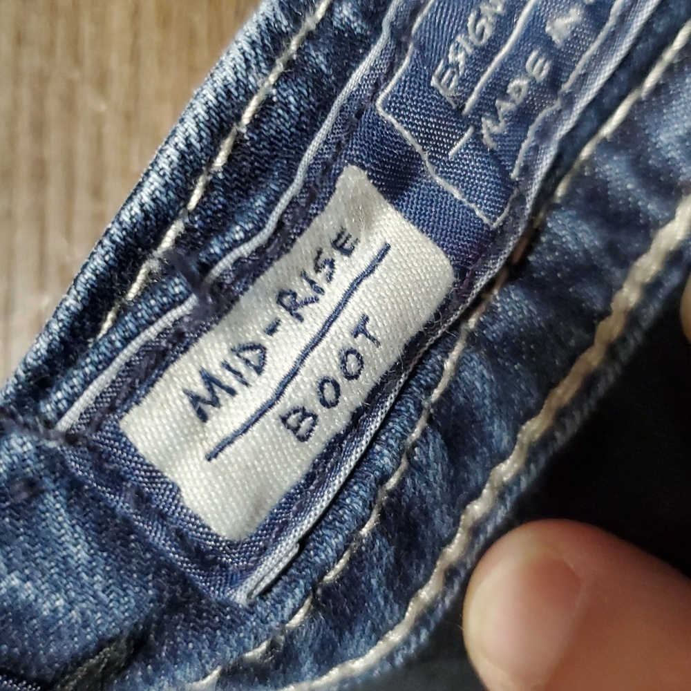 Miss Me Mid Rise Boot Cut Distressed Pocket Flap Embellished Jeans - Picture 6 of 10